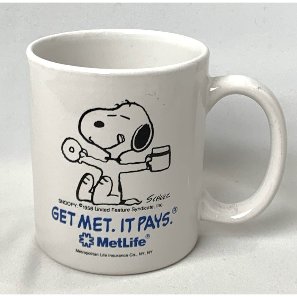 MetLife Snoopy Mug Coffee Peanuts Get Met It Pays Donut Charles‎ Schulz